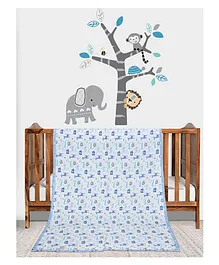Florida Cotton Crib Size All Season Reversible AC Dohar Animal Print - Light Blue