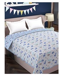 Florida Cotton Double Bed All Season Reversible AC Dohar Star & Animal Print - Sky Blue 