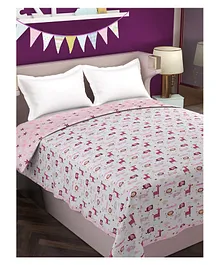 Florida Cotton Double Bed All Season Reversible AC Dohar Star & Animal Print - Light Pink
