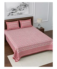 Jaipur Gate Cotton British County King Size Double Bed Sheet With Pillow Cover - Red