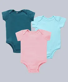 Kadam Baby Set of Three Half Sleeves Solid Onesies - Blue Pink