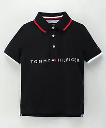 Tommy Hilfiger Half Sleeves Tee Logo Print - Black