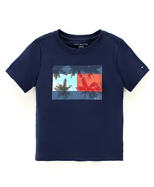 Tommy Hilfiger Half Sleeves Printed T-Shirt - Blue