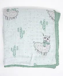 Cocoon Care Bamboo Muslin Double Sided Baby Blanket Lama - Green
