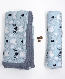 Cocoon Bamboo Muslin Baby Blanket Swaddle Set Koala Love Print - Blue