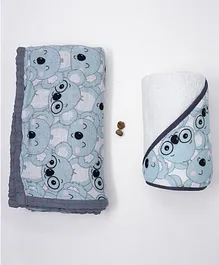 Cocoon Bamboo Muslin Baby Blanket Hooded Towel Set Koala Love Print - Blue