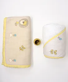 Cocoon Bamboo Muslin Baby Blanket Hooded Towel Set Mighty Lion Print - Yellow