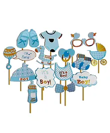 CAMARILLA Baby Boys Photo Booth Props for Baby Shower Blue  - Pack of 15