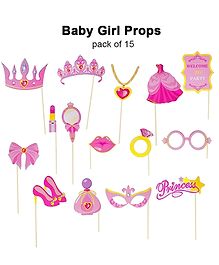 CAMARILLA Baby Girls Photo Booth Props for Baby Shower Pink  - Pack of  15