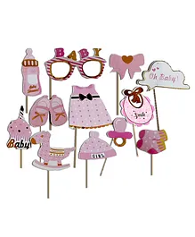 CAMARILLA Baby Girls Photo Booth Props for Baby Shower Pink  - Pack of  15