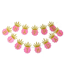 CAMARILLA Happy Birthday Glitter Crown Banner for Girls Pink and Gold Set of 13 Letters Multicolor- Length 50 cm