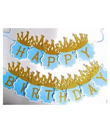 CAMARILLA Happy Birthday Glitter Crown Banner for Boys Blue and Gold Set of 13 Letters- Length 50 cm