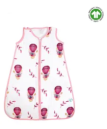 Theoni 100% Organic Cotton Muslin Sleeping Bag -  White & Pink