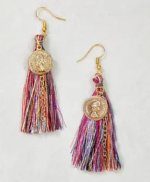 Lime By Manika Coin Detailed Tassel Earrings - Pink