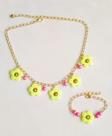 Lime By Manika Flower Bead Charms Necklace - Yellow Pink & Gold