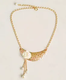 Lime By Manika Dangling Rose Necklace - Golden & Off White