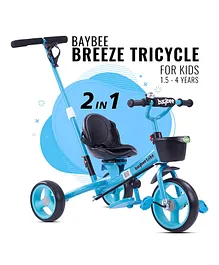 BAYBEE Breeze Ride on Tricycle with Parental Push Handle & Safety Belt - Blue