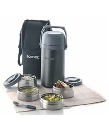 Borosil Hot N Fresh Stainless Steel Insulated Lunch Box With Bag Set Of 4 - Black