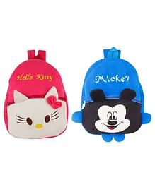 SS Impex Hello Kitty Mickey Plush School Bag Pack of 2 Pink Blue - 14.5 Inches each