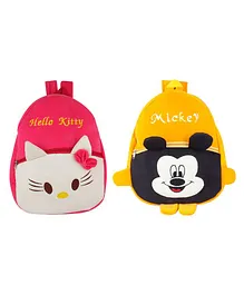 SS Impex Hello Kitty Mickey Plush School Bag Pack of 2 Yellow Pink - 14.5 Inches each