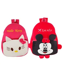 SS Impex Hello Kitty & Minnie Mouse Plush School Bags Pack of 2 Pink Red - 14.5 Inches each