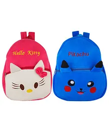 SS Impex Hello Kitty & Pikachu Plush School Bags Pack of 2 Pink Blue - 14.5 Inches each