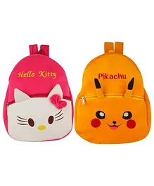 SS Impex Hello Kitty & Pikachu Plush School Bags Pack of 2 Pink Orange - 14.5 Inches each