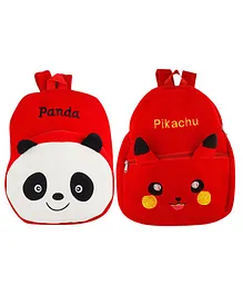 SS Impex Pikachu & Panda Plush School Bags Pack of 2 Red - 14.5 Inches each