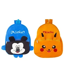 SS Impex Pikachu & Mickey Plush School Bags Pack of 2 Orange Blue - 14.5 Inches each