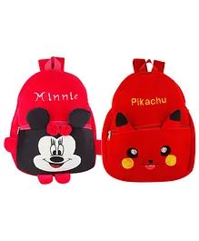 SS Impex Mickey & Pikachu Plush School Bags Pack of 2 Pink Red - 14.5 Inches each
