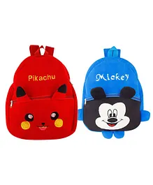 SS Impex Mickey & Pikachu Plush School Bags Pack of 2 Blue Red - 14.5 Inches each