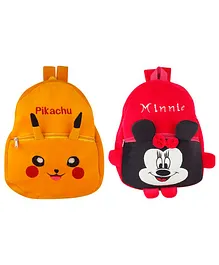 SS Impex Minnie & Pikachu Plush School Bags Pack of 2 Yellow Red - 14.5 Inches each