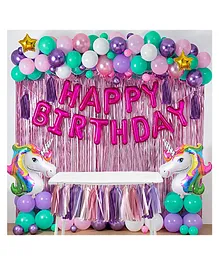 AMFIN Happy Birthday Unicorn Decoration / Unicorn Birthday Foil / Pastel Balloons Birthday / Curtain Decoration for Birthday / Birthday Backdrop for Decoration - Pack of 124
