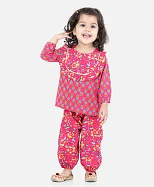 BownBee Full Sleeves Floral Printed Top With Printed Harem Pants - Pink