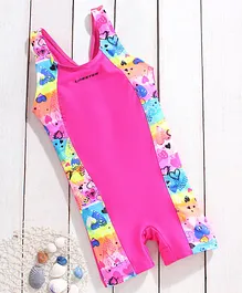 Lobster Sleeveless Legged Swim Suit Heart Print - Pink