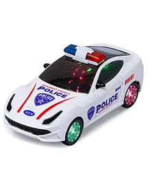 UNIQUEBUYIN Battery Operated Bump n Go 360 Degree Rotating Police Car with Lights and Music - White