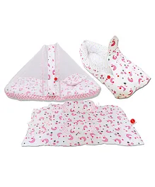 Vparents Galaxy Baby 4 Piece Gadda Set With Pillow And Bolsters Sleeping Bag And Mosquito Net Bedding Set Combo - Pink