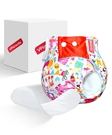VParents Jumbo Print Reusable And Adjustable Cloth Diaper With  5 Layers Washable  Ultra Absorbent Insert - Multicolor