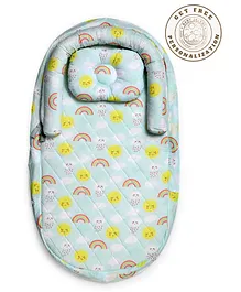Baby Jalebi Organic Cotton Foldable Light Weight Personalised Bed In A Bag with Inbuilt Mosquito Shield Baby Bedding Sets & Pillow - Blue