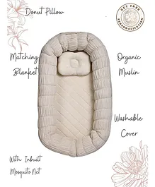 Baby Jalebi The Sleep Cloud Personalised Nest With Inbuilt Mosquito Net & Spongy Side - Ecru Beige