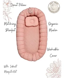 Baby Jalebi The Sleep Cloud Personalised Nest With Inbuilt Mosquito Net & Spongy Side - Blossom Pink