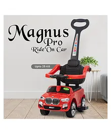 BAYBEE Magnus Pro Manual Push Ride on Car with Horn LED Light & Push Handle - Red