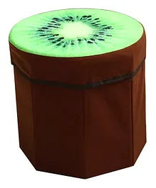 Kids Mandi Creative 3D Kiwi Fruit Design Multipurpose Foldable Velvet Storage Seat - Brown Green