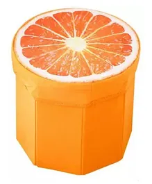 Kids Mandi Creative 3D Fruit Design Multipurpose Fordable Velvet Storage Seat Box Cum Stool Perfect Ottoman -  Orange