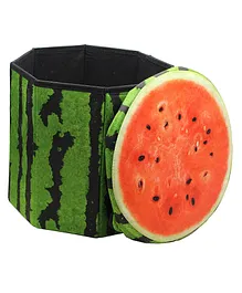 Kids Mandi Creative 3D Fruit Design Multipurpose Foldable Velvet Storage Seat - Green Red