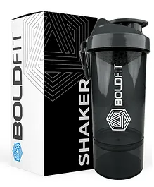 BoldFit Smart Shaker Bottles For Protein Gym Sipper Bottles With Storage Compartment - 600 ml Black
