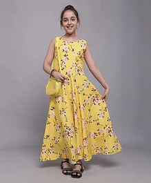Bolly Lounge Sleeveless Floral Print Maxi Dress - Yellow