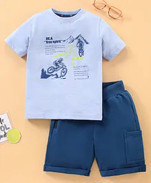Ollington St. Half Sleeves T-Shirt & Shorts Set Text Print - Blue