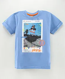 Little Kangaroos Half Sleeves Cotton T-Shirt Skating Graphics - Blue