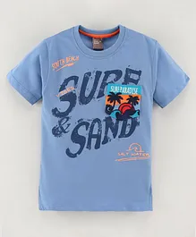 Little Kangaroos Half Sleeves T-Shirt Text Print - Blue